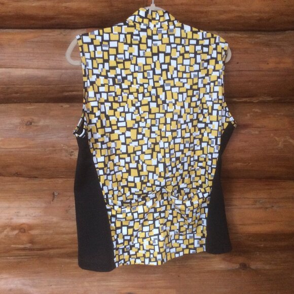 Terry Cycling Tank Top Yellow Geometric Mesh Sleeveless 2-Rear Pockets Size XXL - Picture 2 of 4